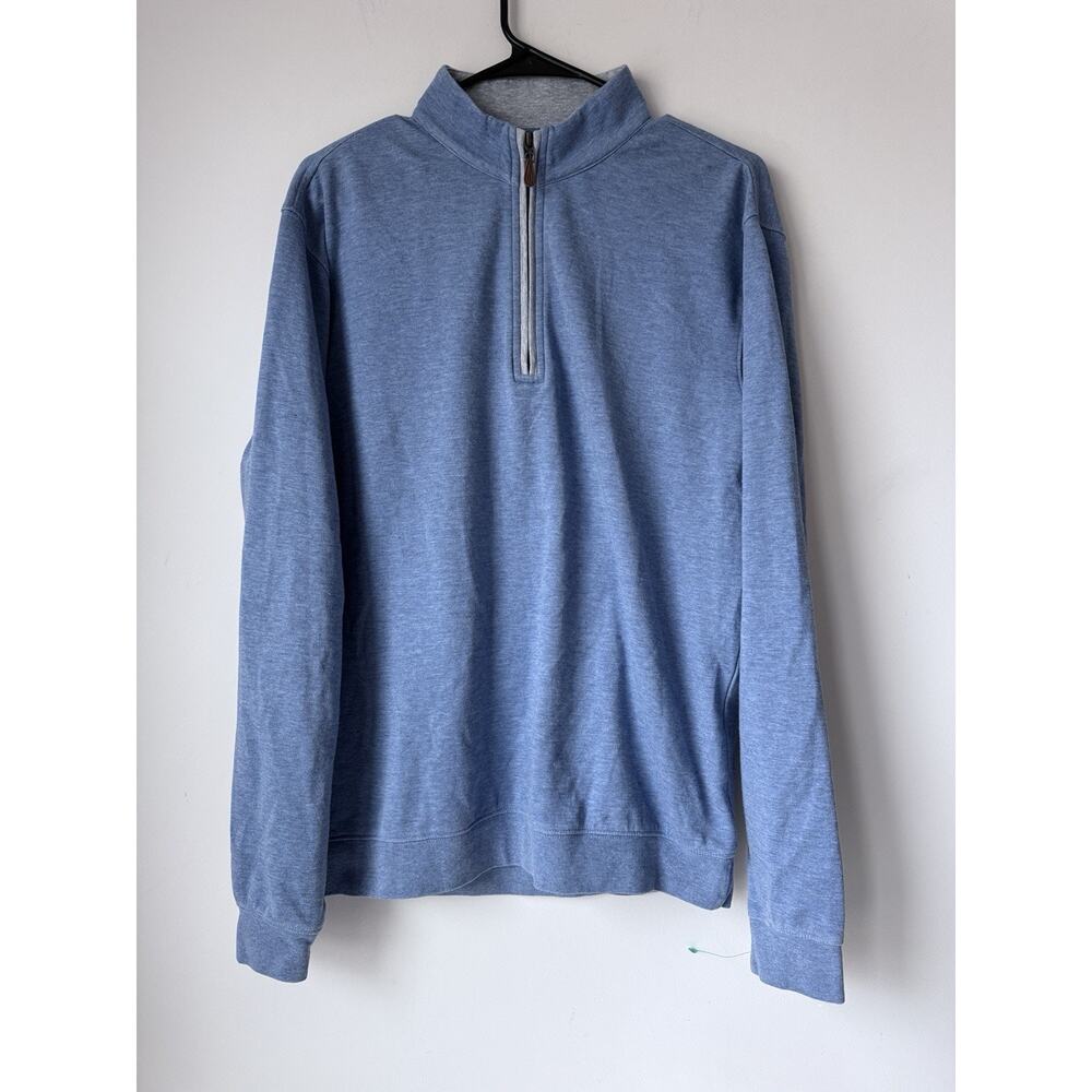 Johnnie O Pullover M Natural Performance 1/4 Zip Blue Golf Sweater Stretch